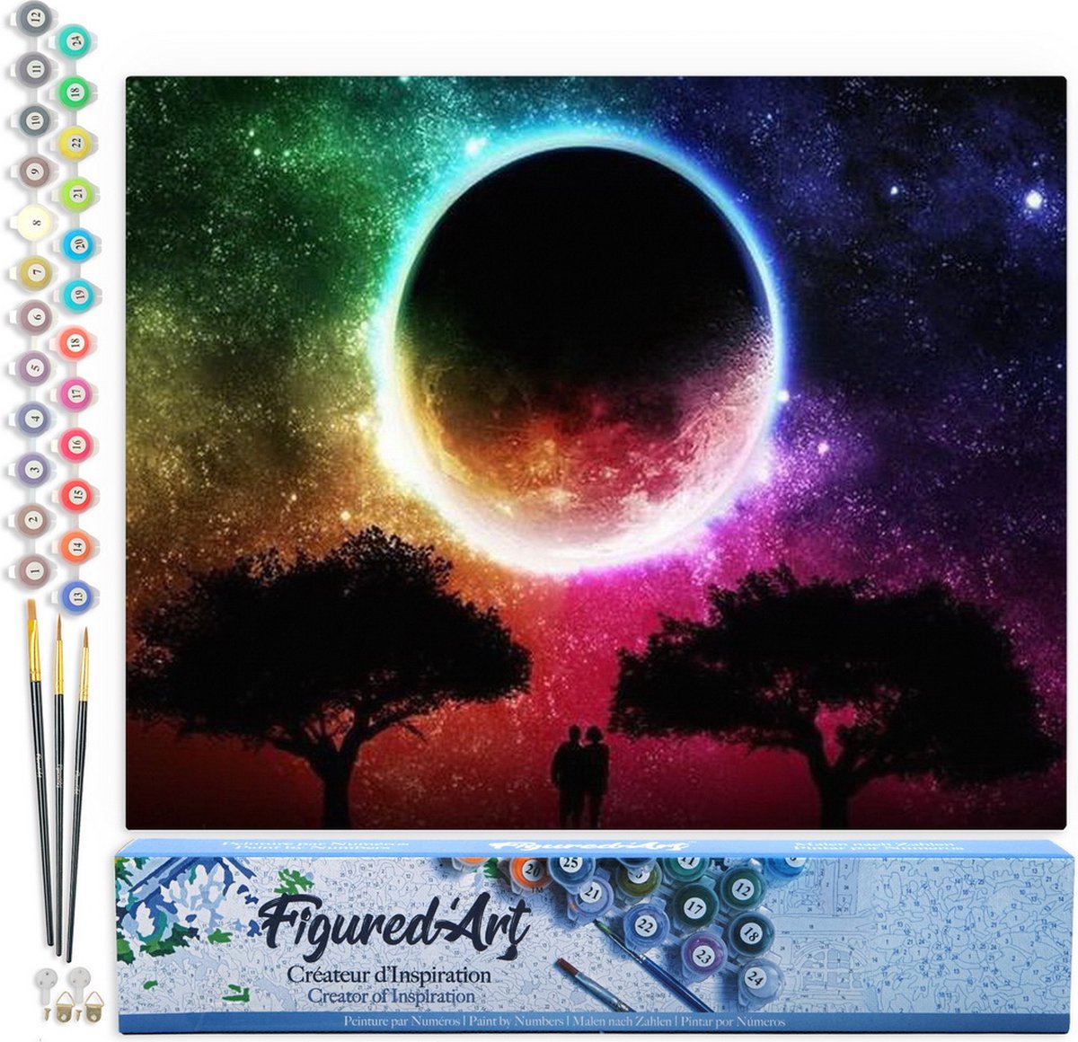 FiguredArt Schilderen op Nummer Volwassenen canvas Maankleuren - Handwerk acrylverf Kit DIY Compleet - 40x50cm zonder frame